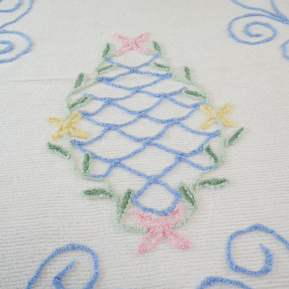 Vintage Chenille Bedspread Full ? 99" x 91" White Floral Cottage Cotton Granny - Picture 5 of 16